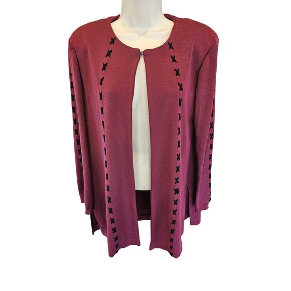 Misook burgandy red S knit open cardigan tunic length vintage business casual - Picture 1 of 9